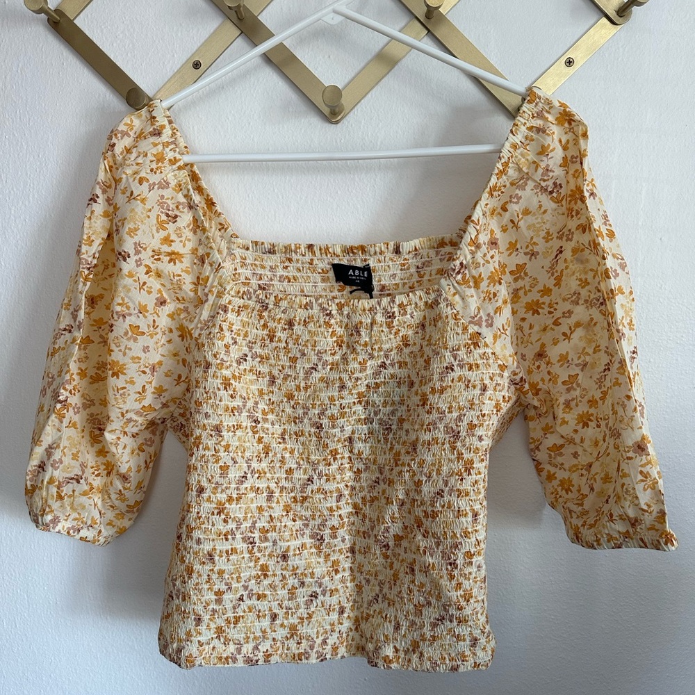 ABLE - Women's Floral Smocked Top - Yellow  - XXL